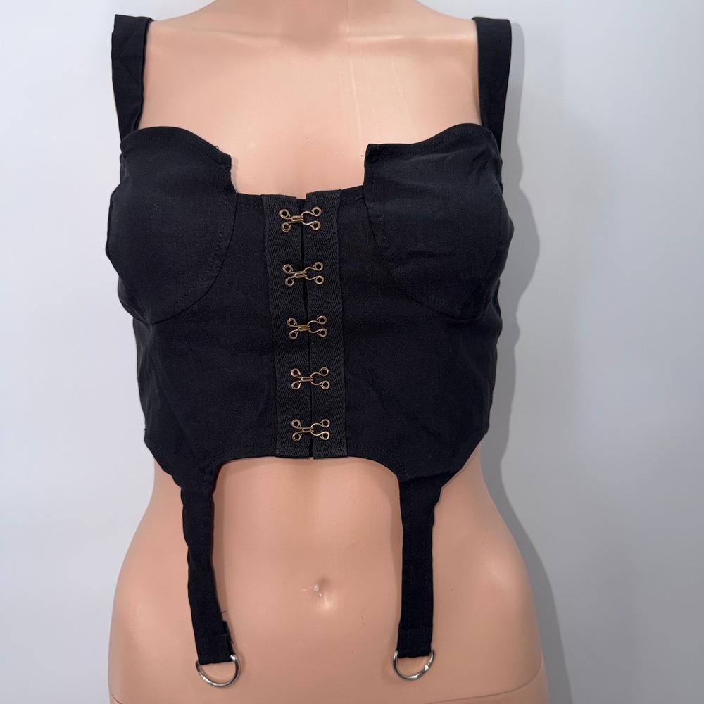 Y2K Cyber Grunge Mall Festival Goth Hook Eye Bustier Crop Top Punk Alternative M